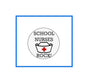 Nurse pinback button with 'SCHOOL NURSES ROCK!' and red cross