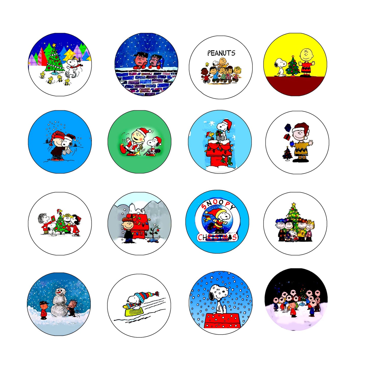Peanuts Christmas Buttons Charlie Pins Badges Brooches - Set of 16 - Large 2.25-inch Default Title