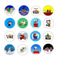 Set of 16 round Peanuts Christmas pin-back buttons with Snoopy and Charlie characters