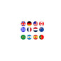 12-pack world flag pinback buttons, round enamel-style flag designs, set of 12