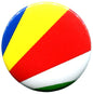 Seychelles flag enamel pinback button, 2.25-inch round badge with red, yellow, blue stripes