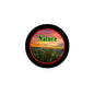 1.25-inch round nature pinback: black rim, red ring, sunset landscape with “Nature” text.