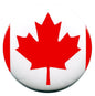 Canadian flag maple leaf pinback, red maple leaf on white circle with red border