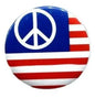 American flag peace symbol pinback button, blue red stripes, 2.25-inch