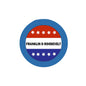 Voting style pinback button with blue stars and stripes and text FRANKLIN D ROOSEVELT