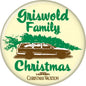 National Lampoon's pinback button: Griswold Family Christmas with car graphic