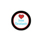 Religious pinback button with black ring, red heart, and "Jesus Christianity" text