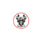 Round Stokes coat of arms pinback badge with red border and crest design