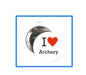 Round metal pinback button with "I ♥ Archery" text and heart symbol