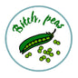 1.25-inch pinback button with green pea pod and peas illustration on a white circle