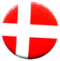 Round Denmark flag pinback badge with red and white cross design