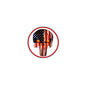 Circular skull USA lapel pin with American flag and red outline