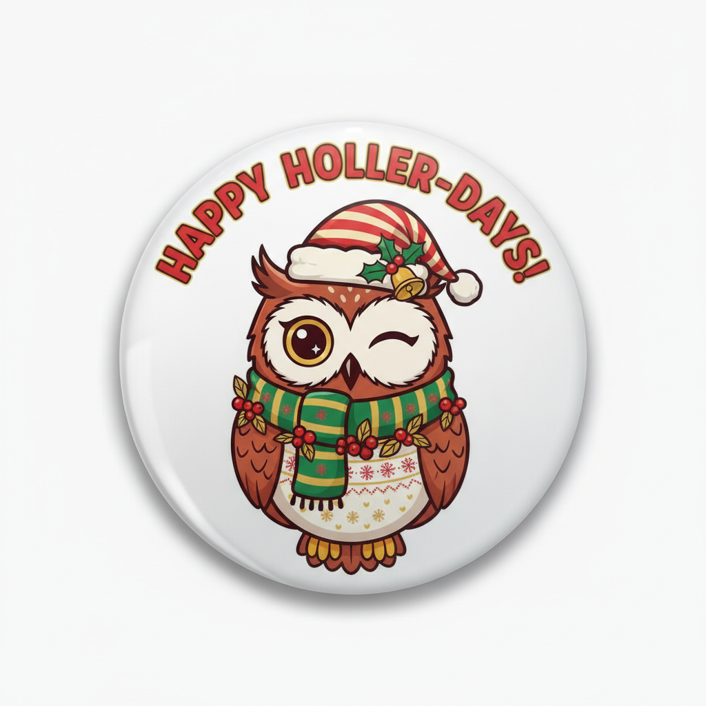 Festive Owl Wink Pinback 2.25-inch