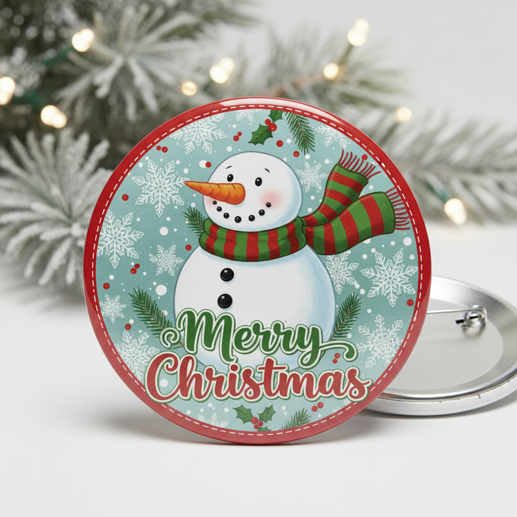 Festive Snowman Merry Christmas Pinback 2.25-inch
