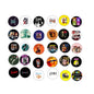 Assorted rock band pinback buttons set, circular 1.25-inch designs with band logos