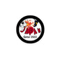 Round Japan Qatar 2022 pinback badge with soccer ball and flame dragon graphic