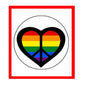 LGBT pride pinback button with rainbow heart and peace sign