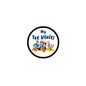 Round pinback badge with "My 1st Visit!" text and colorful character illustration