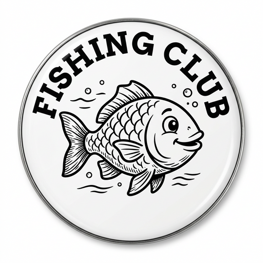 Fishing Club Name Fish Cartoon Black White Pin Button 2.25-inch