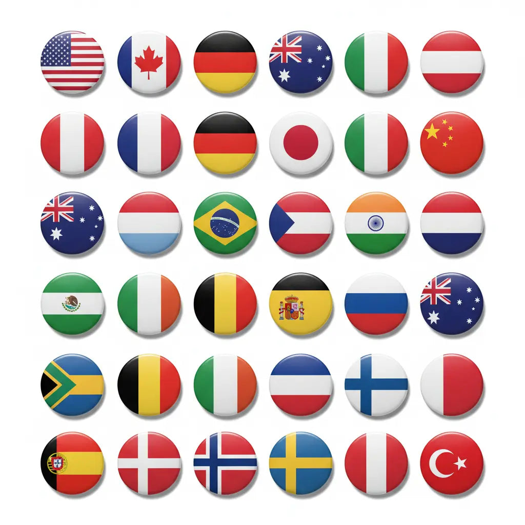 Flags of the World Pinback 1.25-inch 30 Pcs - My Pinbacks