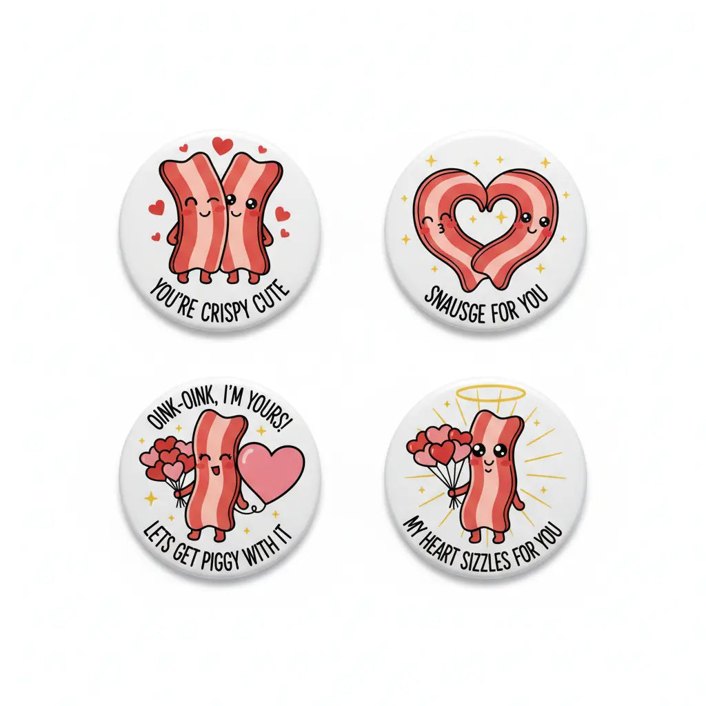 Flirty Love Cute Bacon Themed 1.25-inch 5 Pcs Mypinbacks.com