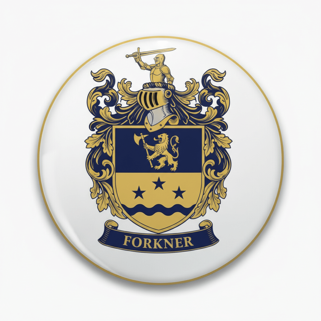 Forkner Family Crest Coat of Arms Pinback 3-inch - My Pinbacks
