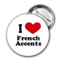 Round French Accents pinback button with red heart and black “French Accents” text