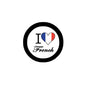 Round French flag pinback button with heart and 'I Love French' text