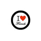 1.25-inch round pinback button with black rim, white face, red heart and 'I Love French'