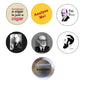 Set of six circular Sigmund Freud pinback buttons with text and portrait designs