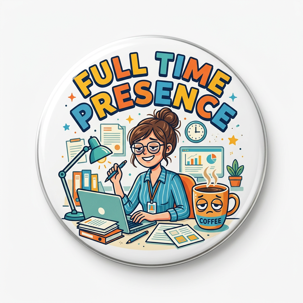 Full time Presence Funny Work Humor Pin Button 2.25-inch