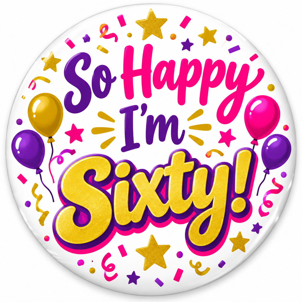 Funny 60th Birthday So Happy I'm Sixty Pin Button 2.25-inch
