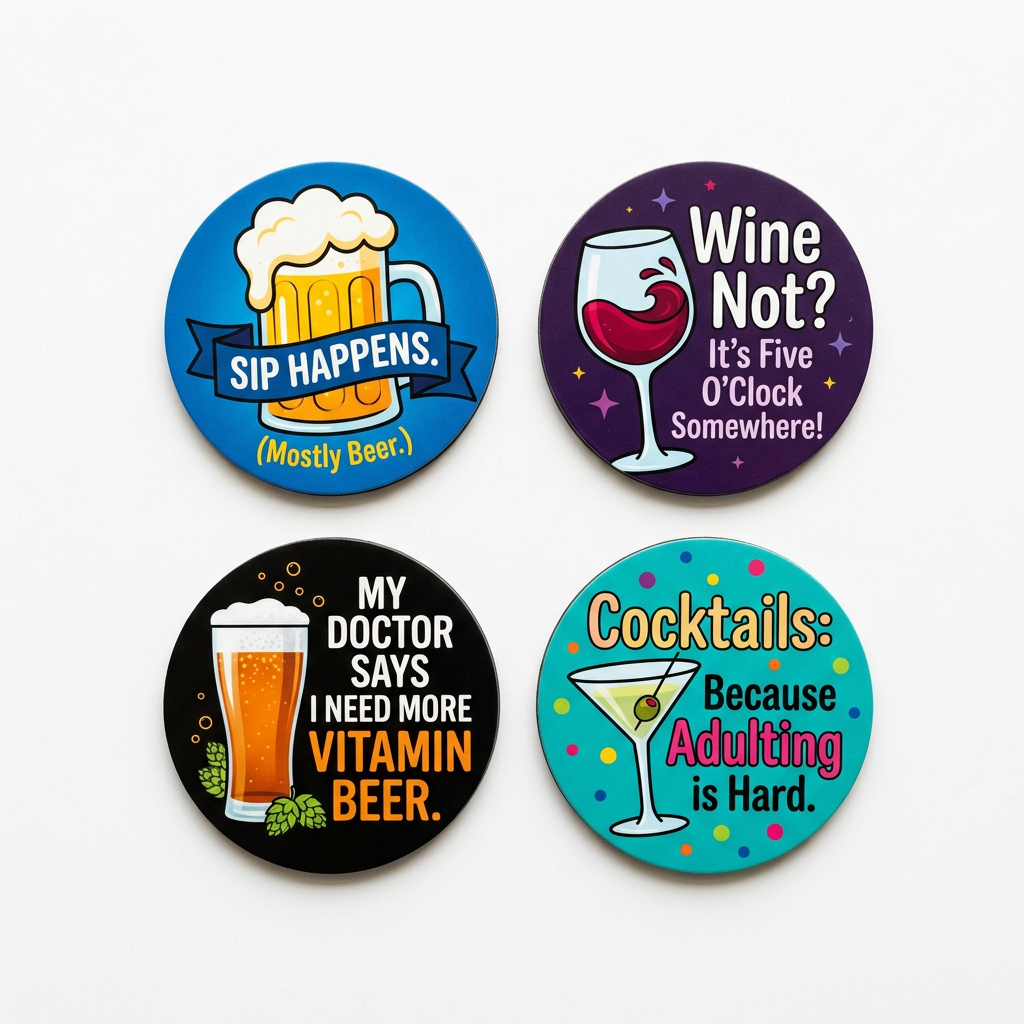 Funny Car Magnets Drinking Collection 2.25-inch 4 Pcs