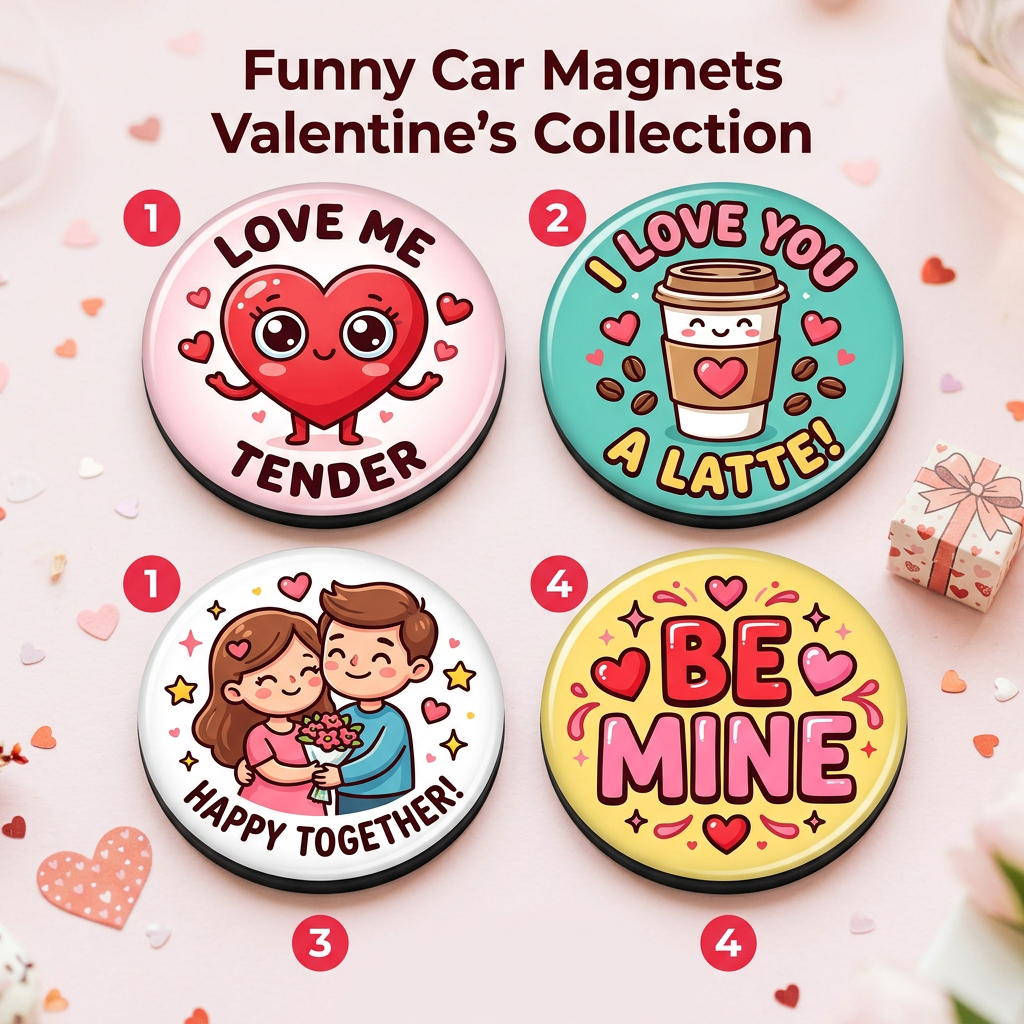 Funny Car Magnets Valentine's Collection 2.25-inch 4 Pcs