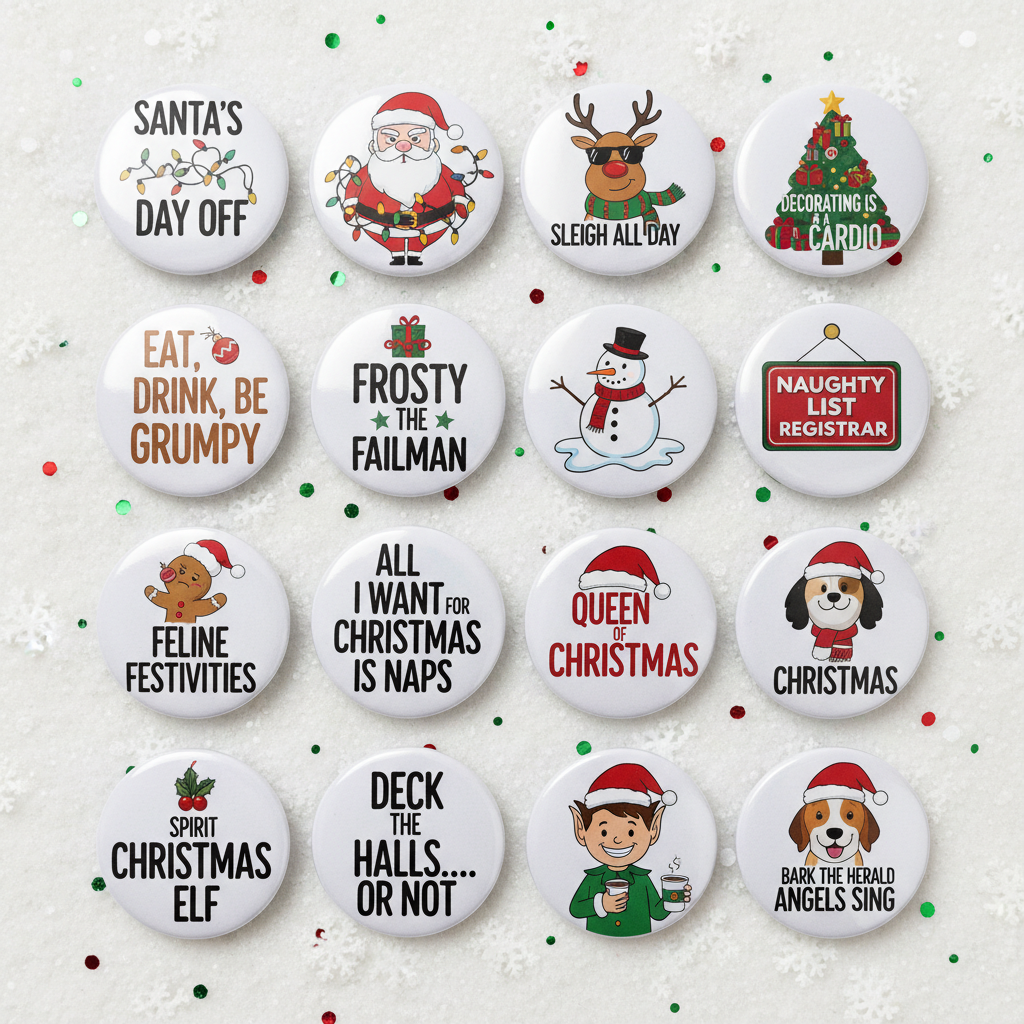 Funny Christmas Button Pinback 2.25-inch 12 Pcs