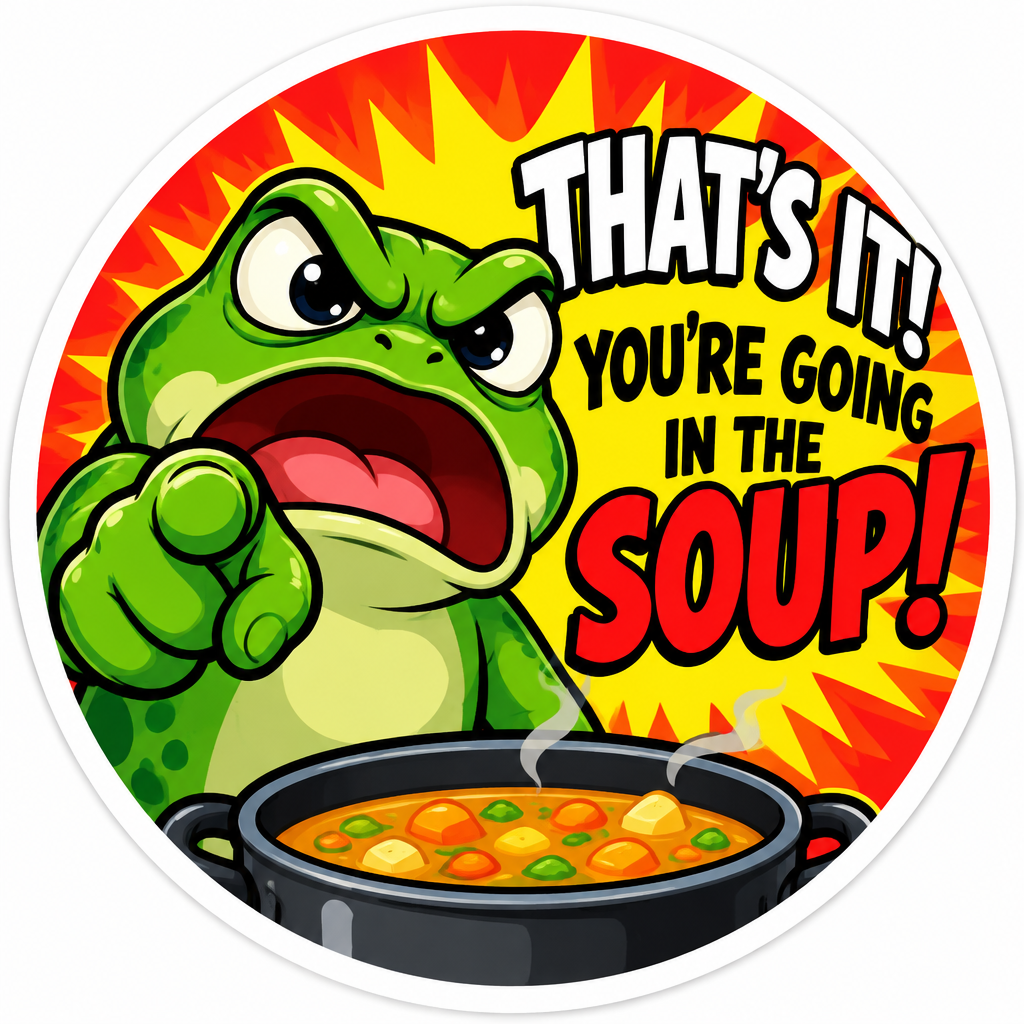 Funny Frog That's It You're Going in the Soup Meme Pin Button 2.25-inch