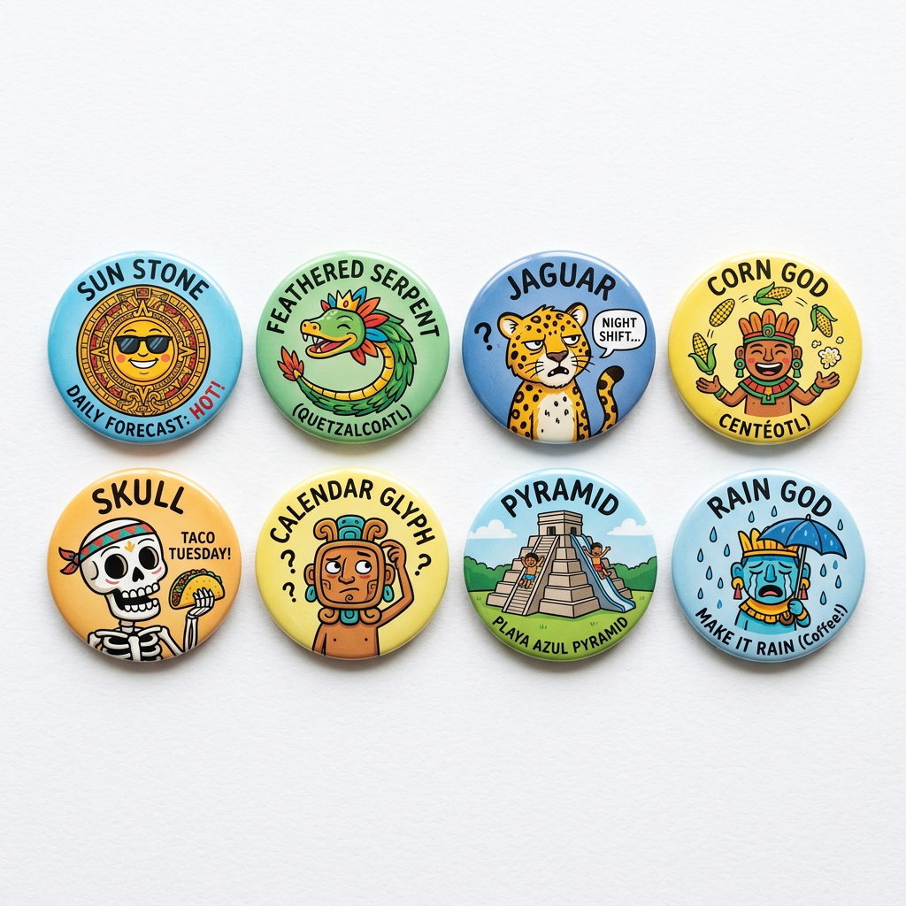 Funny Mesoamerican Symbolst Pin Button 1.25-inch 8 Pcs