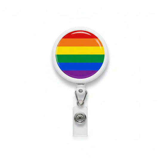 Rainbow pride retractable badge reel with metal clip and badge holder, 1.45 in