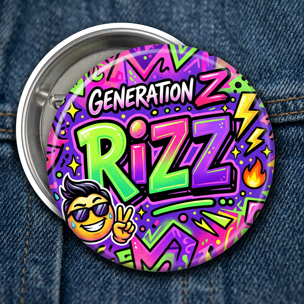 Generation Z Rizz MEME Pin Button 2.25-inch
