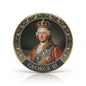 Round George III pinback button with gilded border and portrait, 'GEORGE III' text