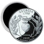 Circular Georgia state quarter coin magnet, silver-tone with Georgia 1788 text and wreath