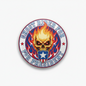 Round pinback button with flaming skull graphic, stars, and “Ghost Rider for President” text
