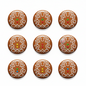 Round gingerbread man candy pinback buttons, brown with white icing and colorful dots (8 pcs)