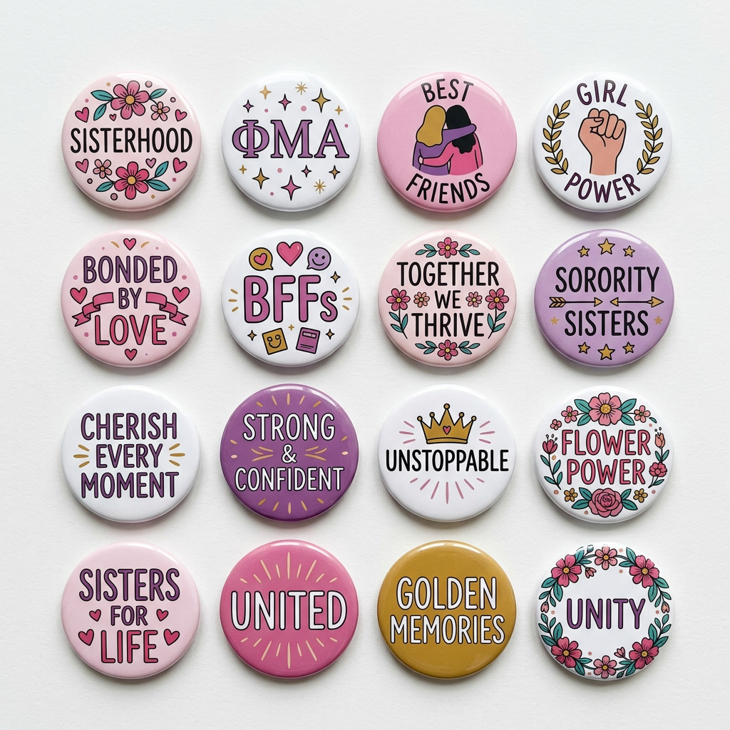 Girl Sisterhood Paraphernalia Sorority Button Pin 1.25-inch 32 Pcs