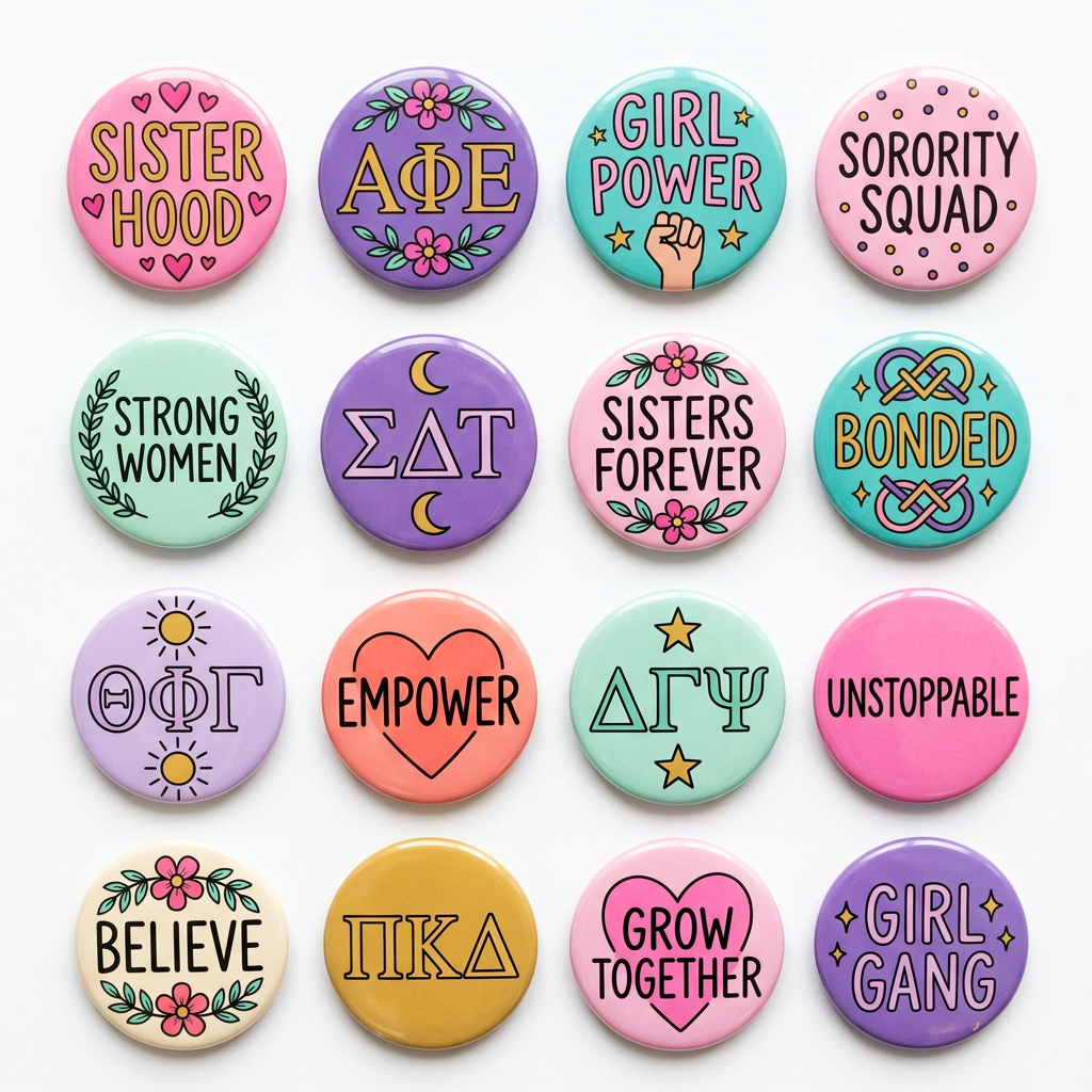 Girl Sisterhood Paraphernalia Sorority Button Pin 1.25-inch 32 Pcs