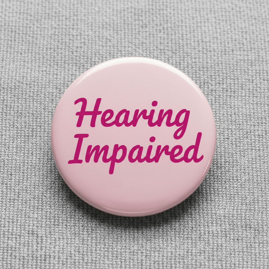 Girly Pink Glitter Script Hearing Impaired Pinback 2.25-inch - My Pinbacks