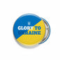 Blue and yellow enamel pinback button with "Glory to Ukraine" text