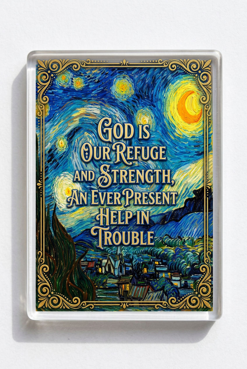 God is our refuge and strength an ever present help in trouble Acrylic Fridge Magnetic 3-inch x 4-inch