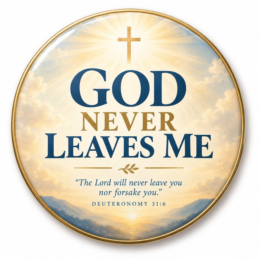 God Never Leaves Me Bible Verse Pin Button 2.25-inch