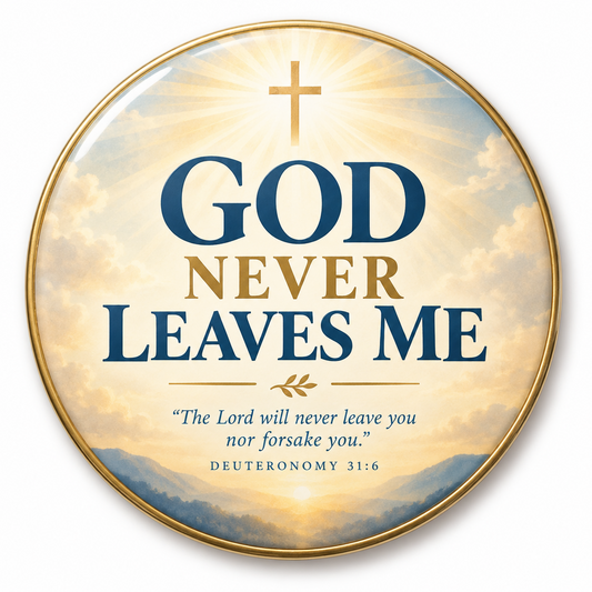 God Never Leaves Me Bible Verse Pin Button 2.25-inch